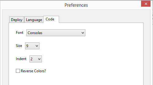 New Code Window Settings